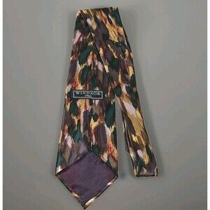 Windsor Animal Print 100% Silk Shiny Tie - Made In USA Luxury Brown/Green - EUC